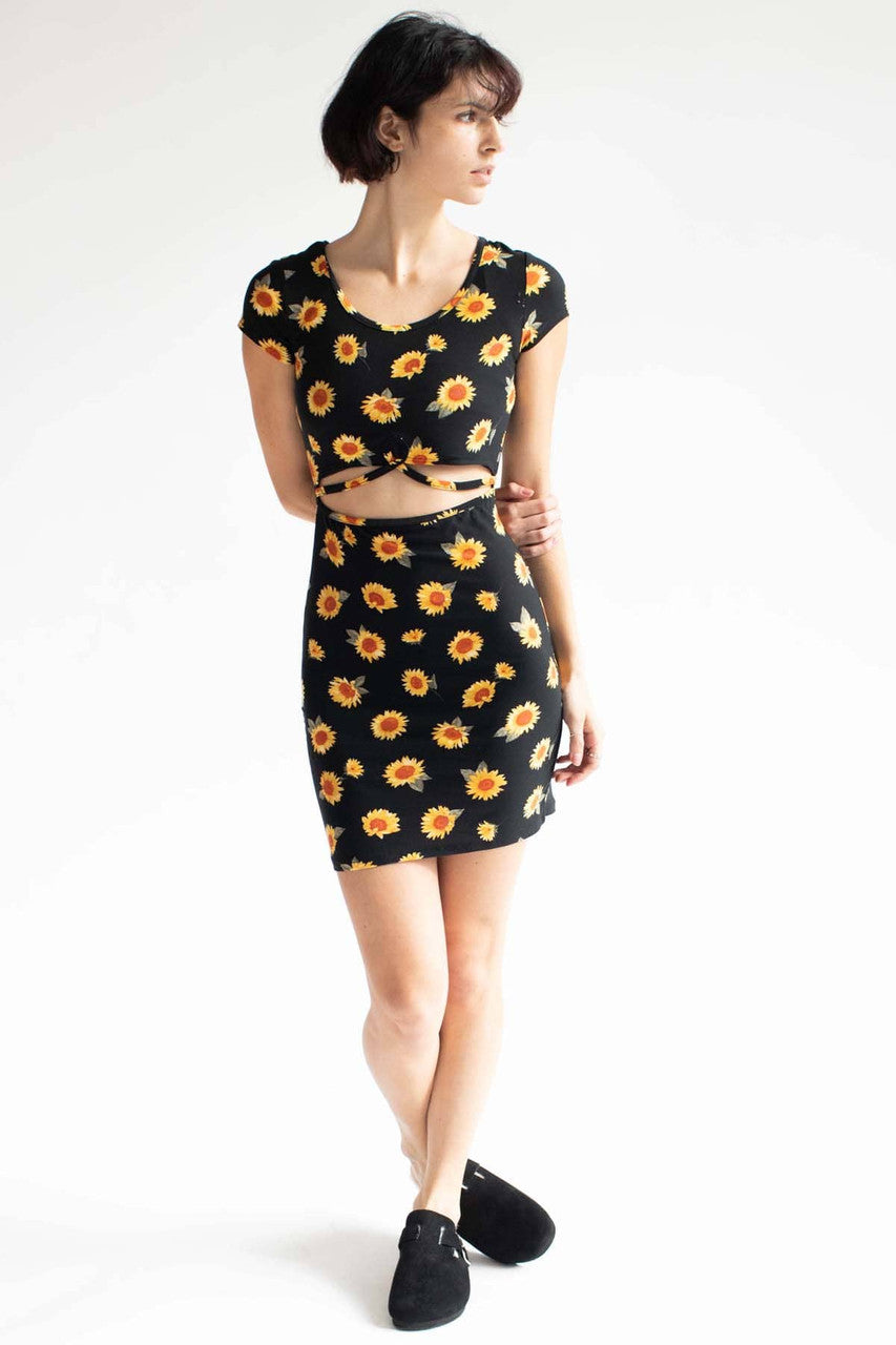 Sunflower Cutout Mini Dress