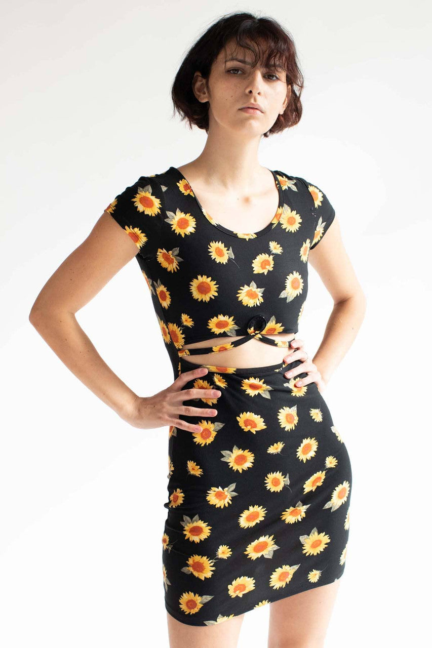 Sunflower Cutout Mini Dress