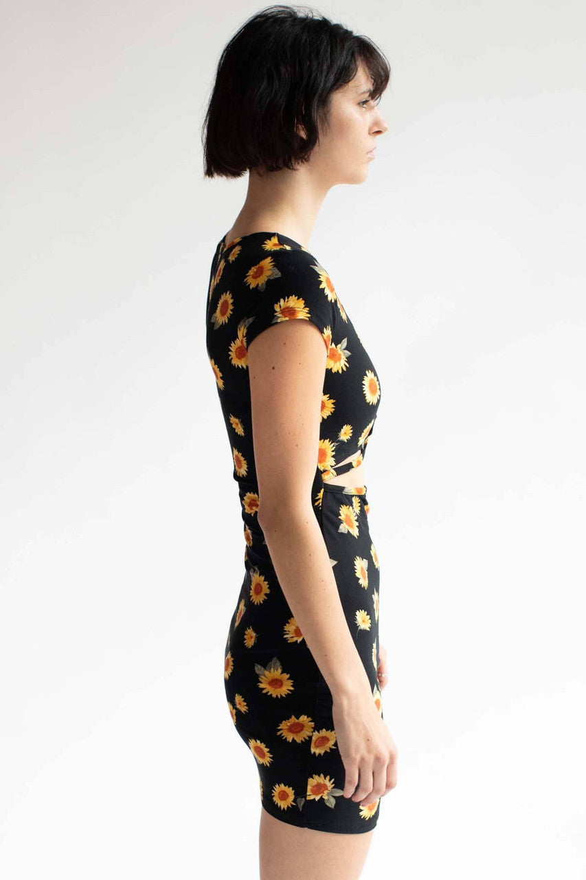 sunflower cut out dress White Yellow Sunflower Floral Summer Cut Out y2k Sun Dress