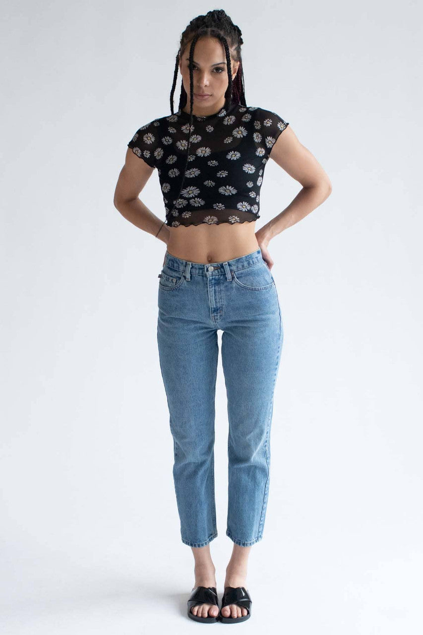 Black Daisy Mesh Tee