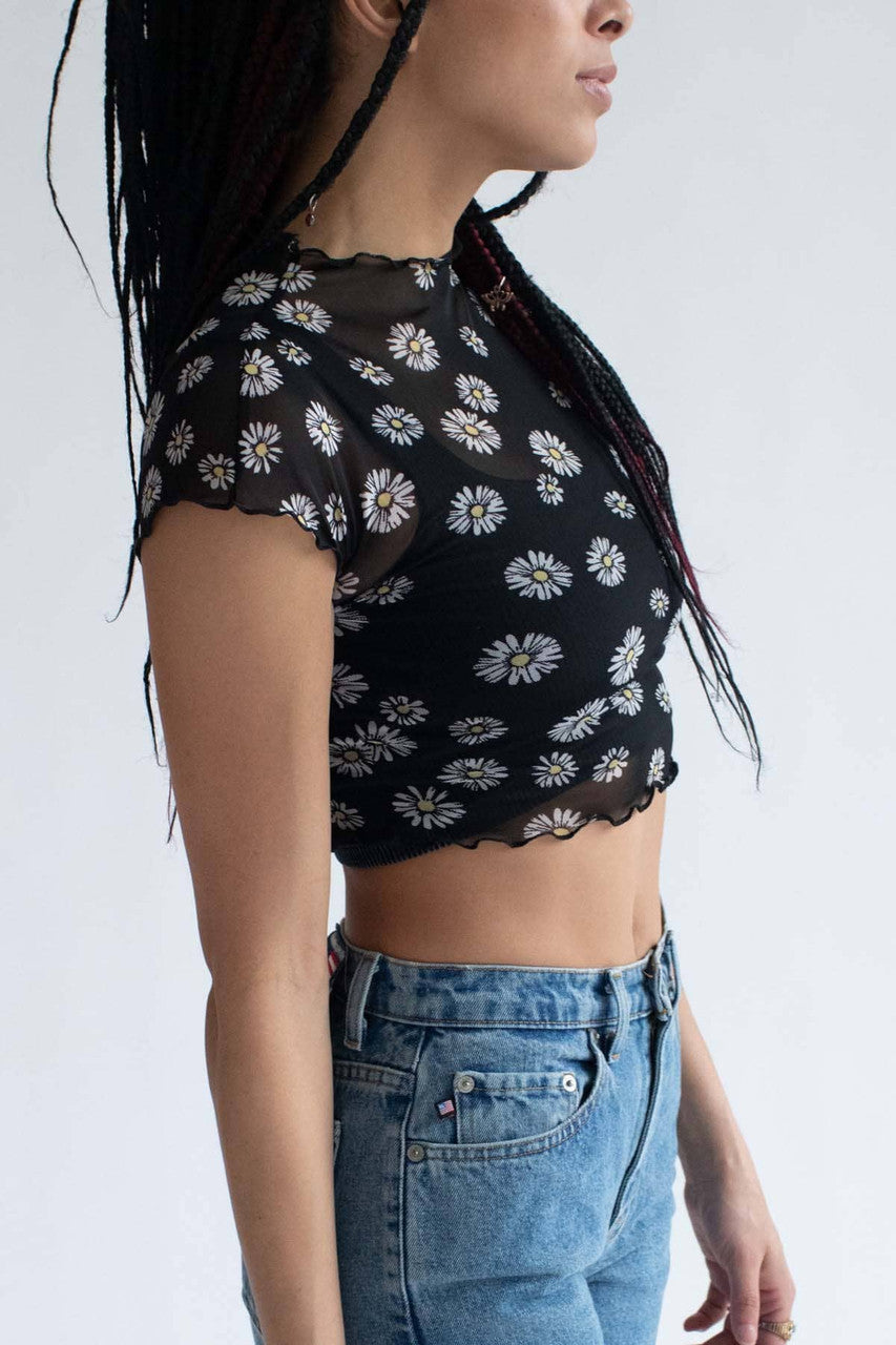 Black Daisy Mesh Tee