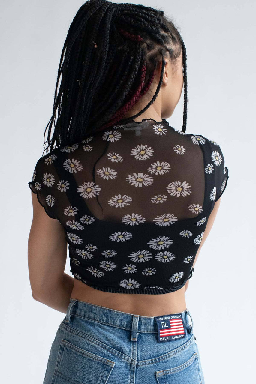 Black Daisy Mesh Tee