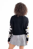 Black Daisy Sleeve Johnny Sweater