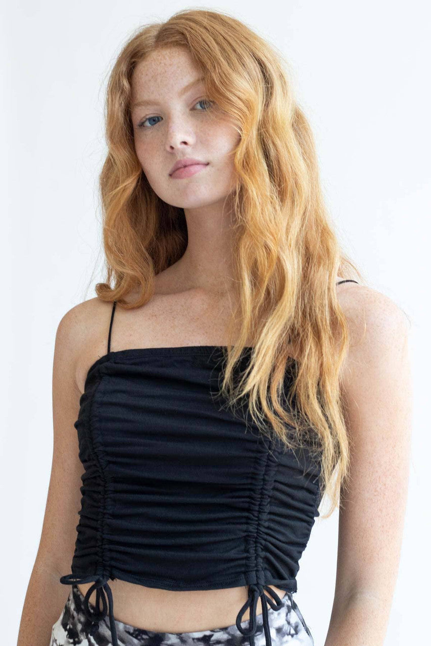 Black Double Ruched Crop Top