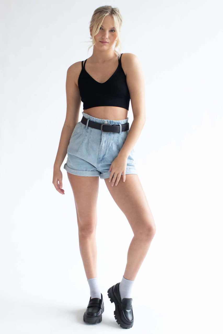 Black Double Strap Seamless Ribbed Bralette