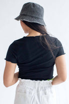 Black Double Tie Front Ribbed Tee