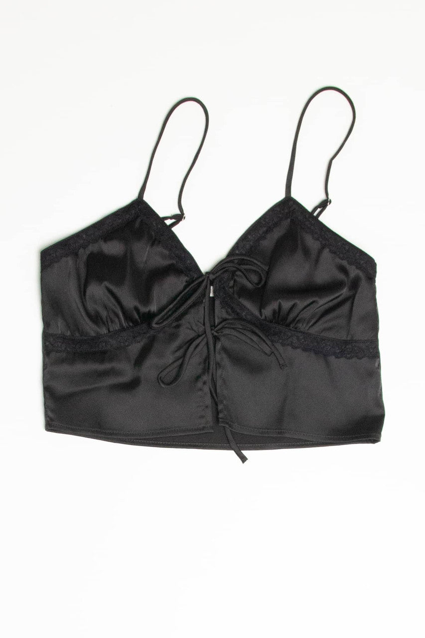 Black Double Tie Stretch Satin Cami