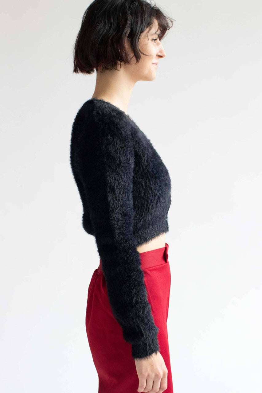 Black Eyelash Cropped Cardigan