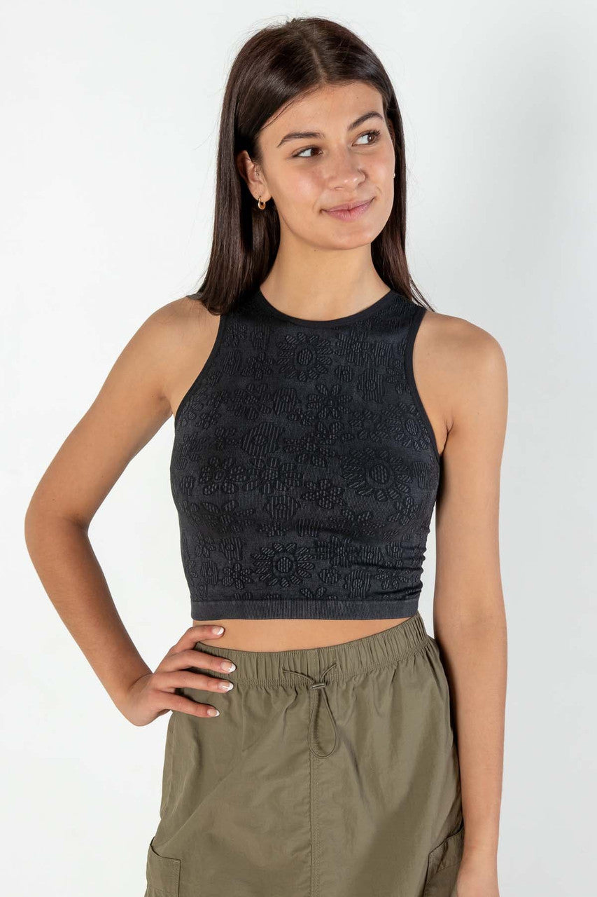 Black Floral Seamless Jacquard Tank