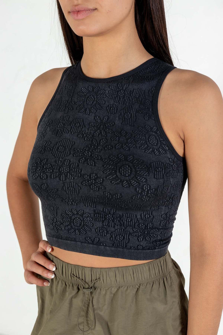 Black Floral Seamless Jacquard Tank