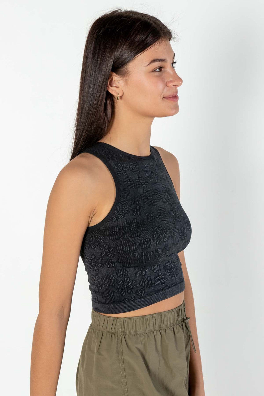 Black Floral Seamless Jacquard Tank