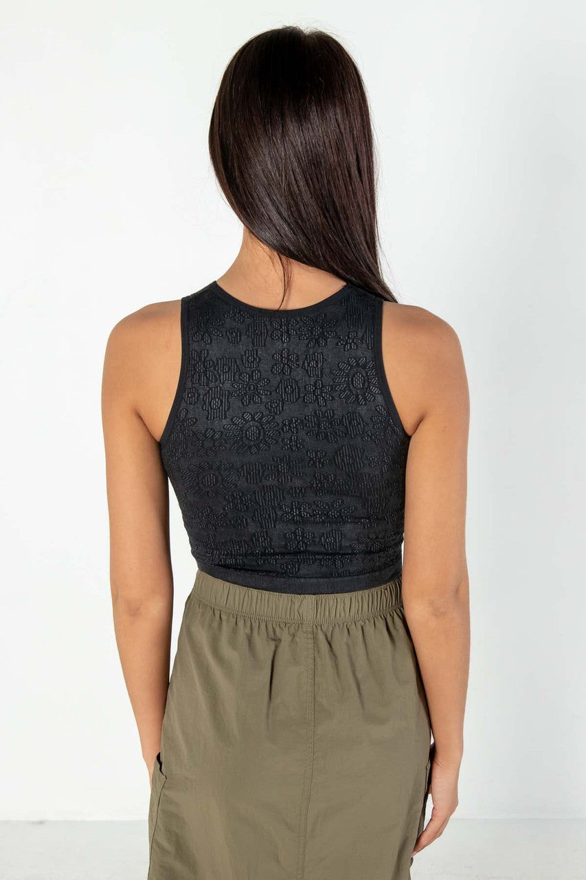 Black Floral Seamless Jacquard Tank