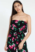 Black Floral Strapless Jumpsuit