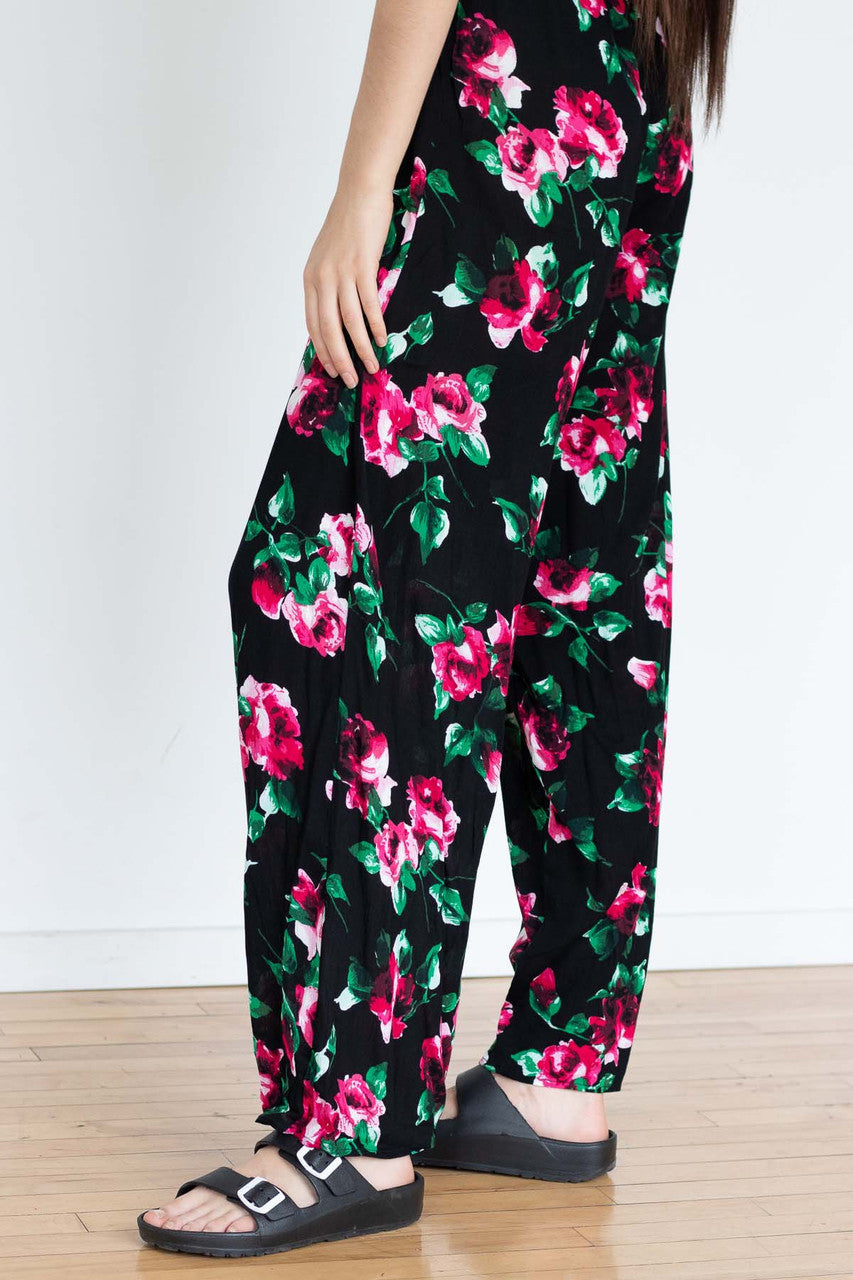 Black Floral Strapless Jumpsuit