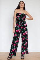 Black Floral Strapless Jumpsuit