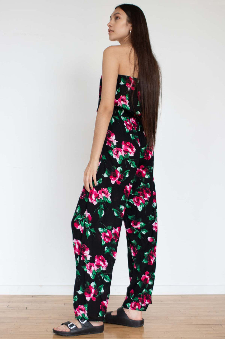 Black Floral Strapless Jumpsuit