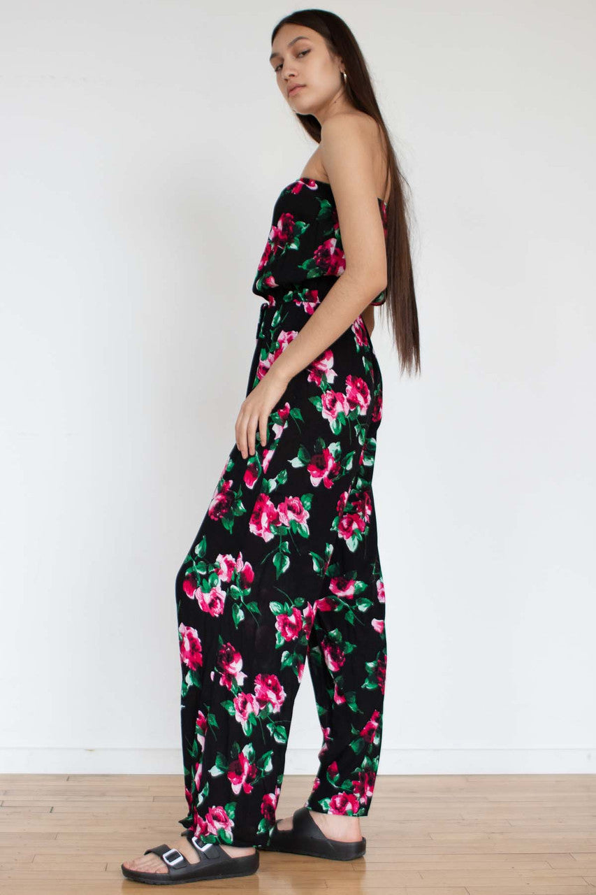 Black Floral Strapless Jumpsuit