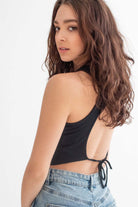 Black Floral Yin Yang Backless Cropped Tank