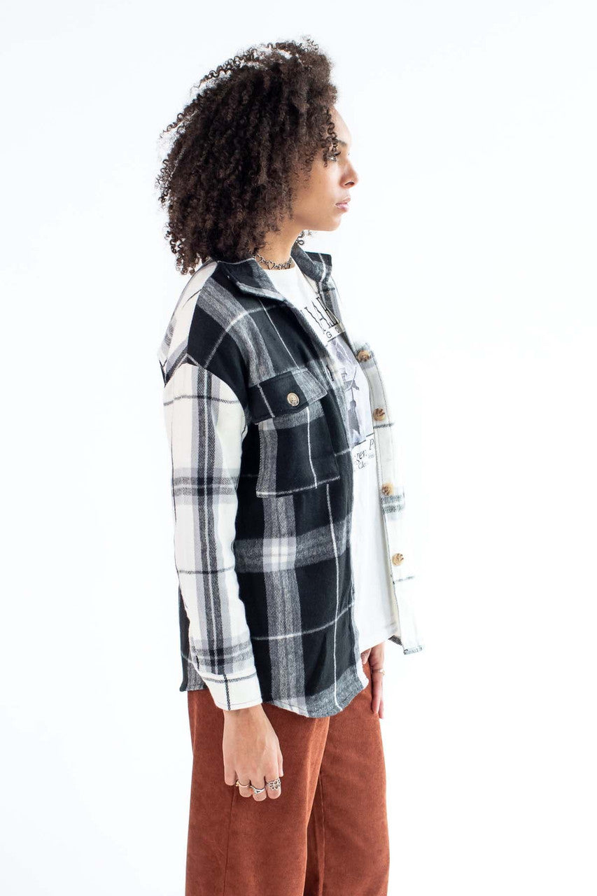 Black & White Spliced Plaid Shacket