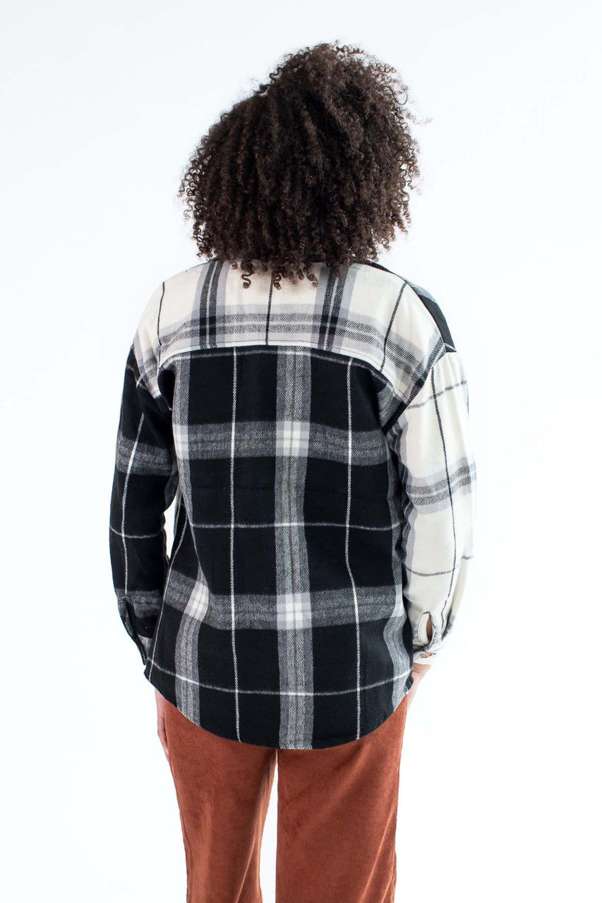 Black & White Spliced Plaid Shacket