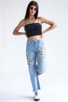 Black Glitter Diamonds Velvet Crop Cami
