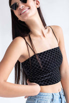 Black Glitter Diamonds Velvet Crop Cami