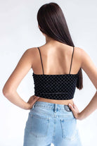 Black Glitter Diamonds Velvet Crop Cami