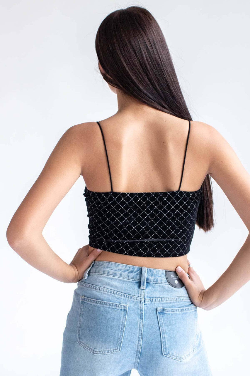 Black Glitter Diamonds Velvet Crop Cami