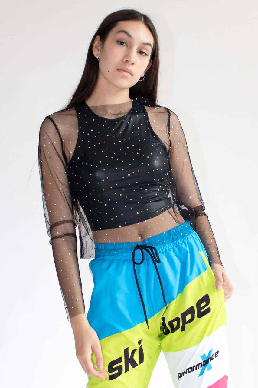 Black Holographic Dots Mesh Long Sleeve Tee