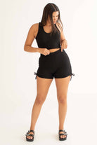 Black Honeycomb Ruched Shorts