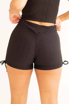 Black Honeycomb Ruched Shorts