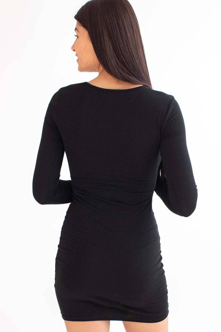 Black Keyhole Cutout Long Sleeve Mini Dress