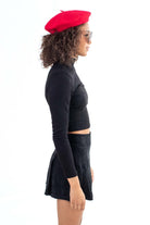Black Knit Slub Rib Mock Turtle Neck