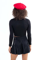 Black Knit Slub Rib Mock Turtle Neck