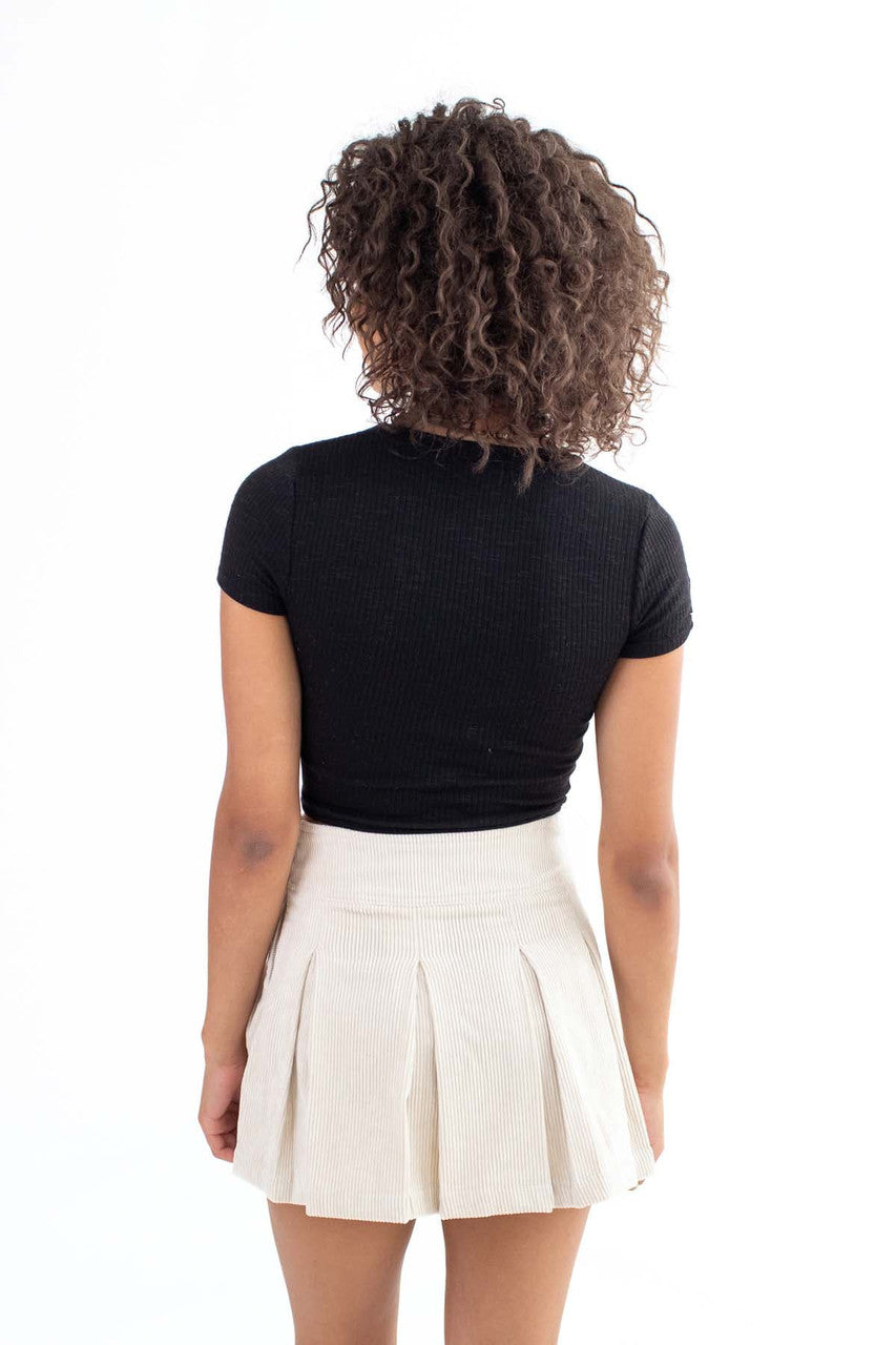 Black Knit Slub Rib Tee