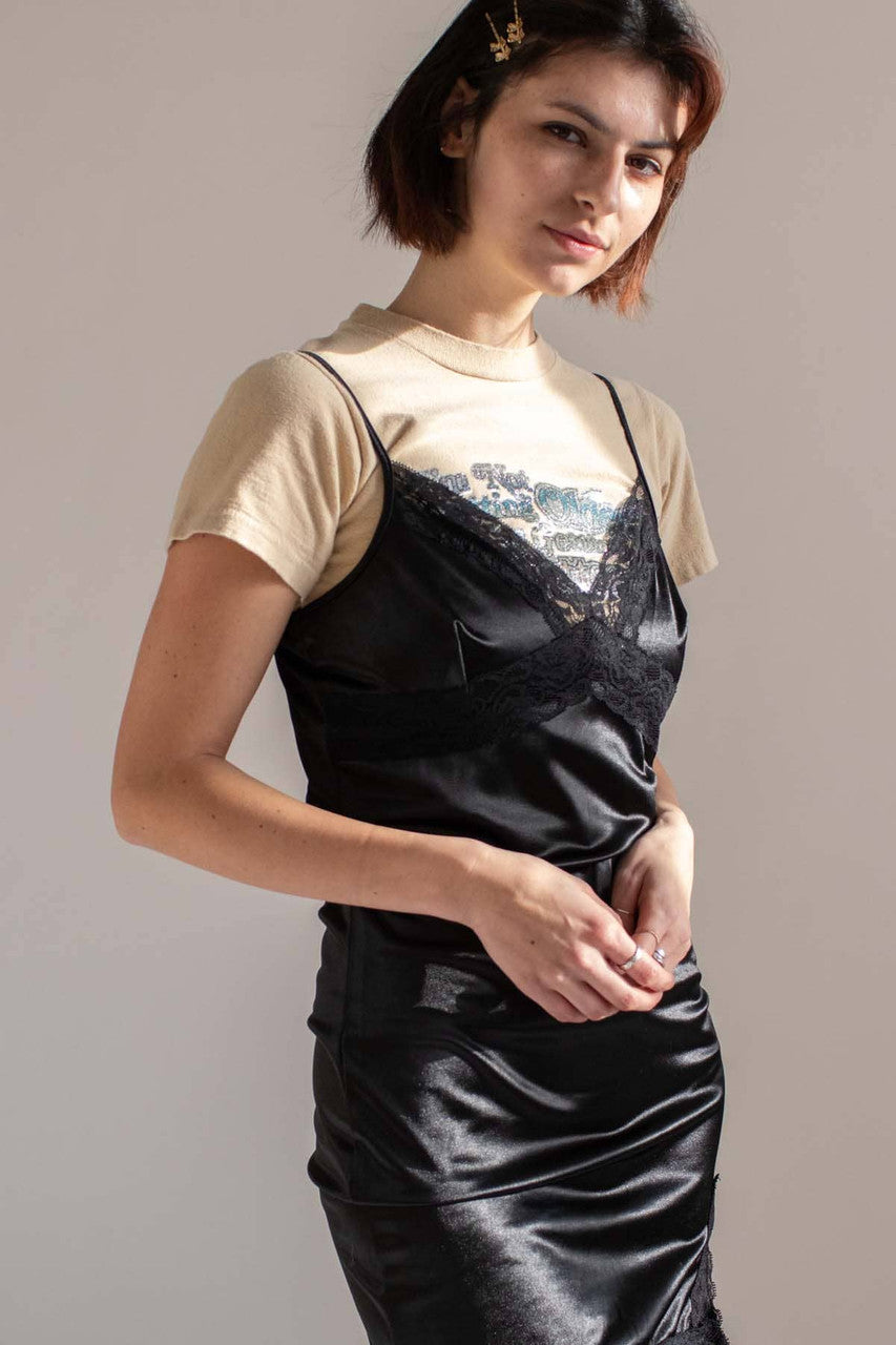 Black Lace Trim Slip Dress