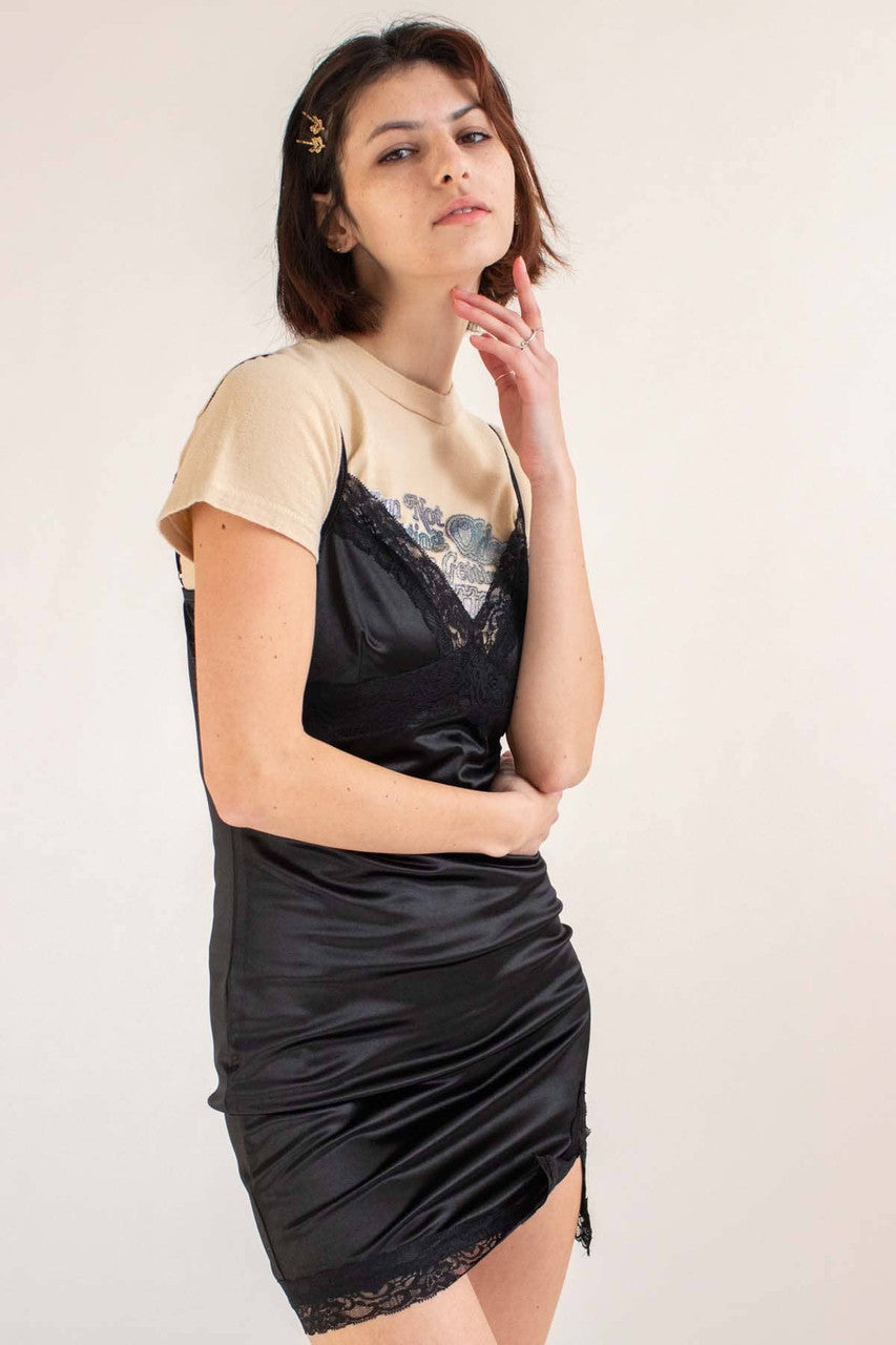 Black Lace Trim Slip Dress