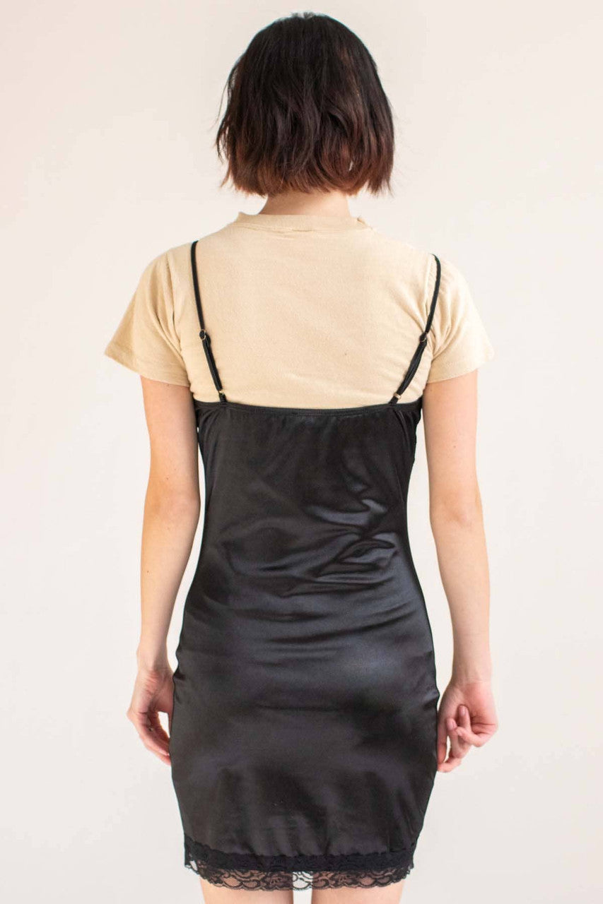 Black Lace Trim Slip Dress
