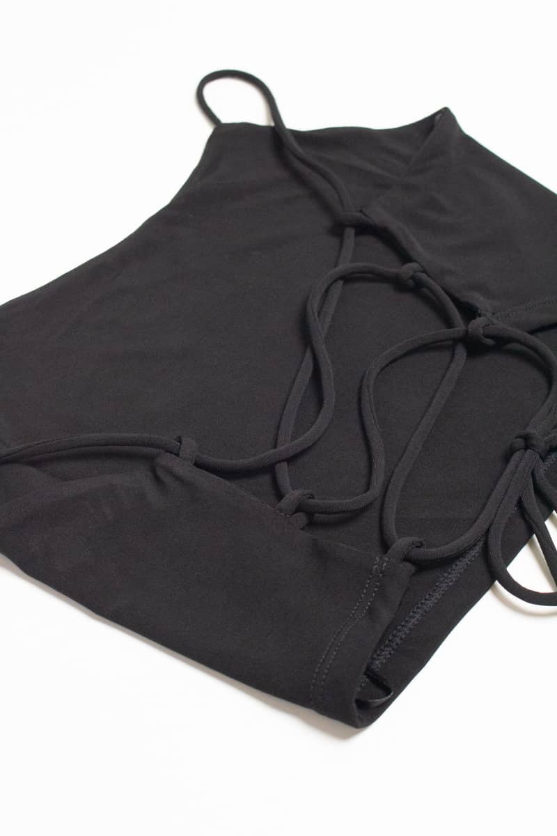 Black Lace Up Back Cropped Top