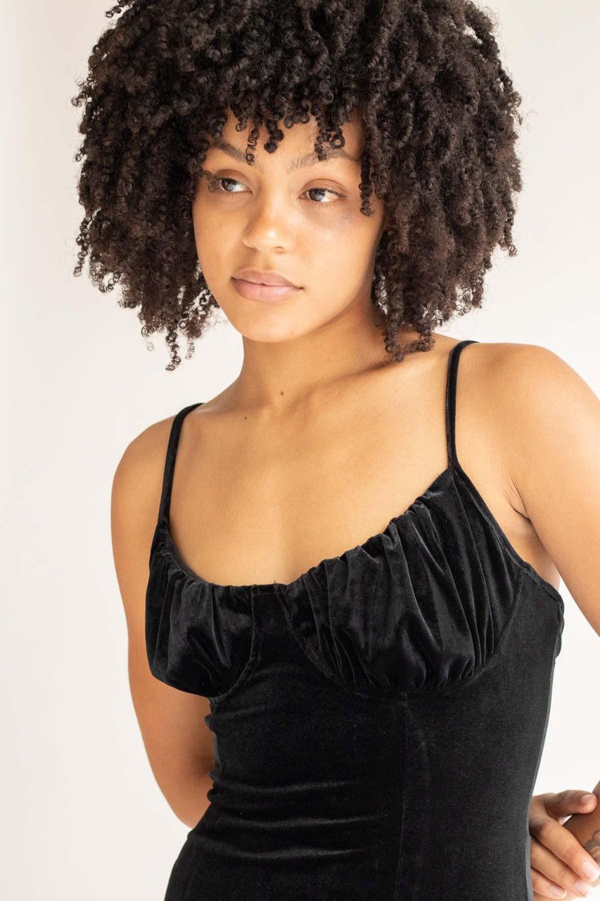 Black Lace Up Back Velvet Mini Dress