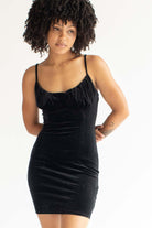 Black Lace Up Back Velvet Mini Dress