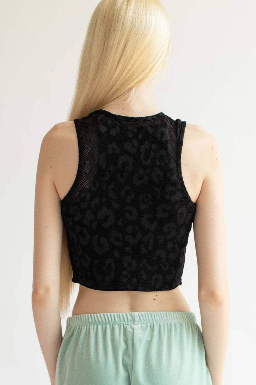 Black Leopard Net Mesh Top
