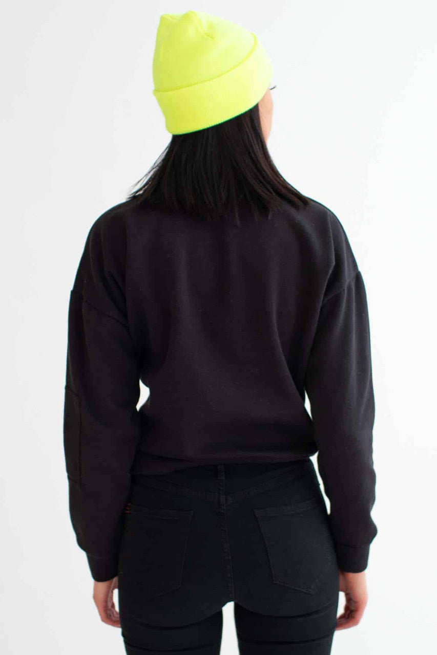 Black & Lime Zipper Mock Neck Sweatshirt