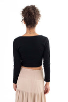 Black Long Sleeve Ribbed V Neck