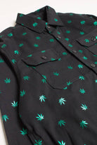 Black Leafy Greens Twill Button Up Overshirt