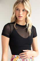 Black Cropped Mesh Tee 1