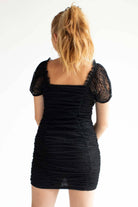 Black Mesh Dot Milkmaid Dress