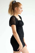 Black Mesh Dot Milkmaid Dress