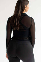 Black Mesh Knotted Collar Top