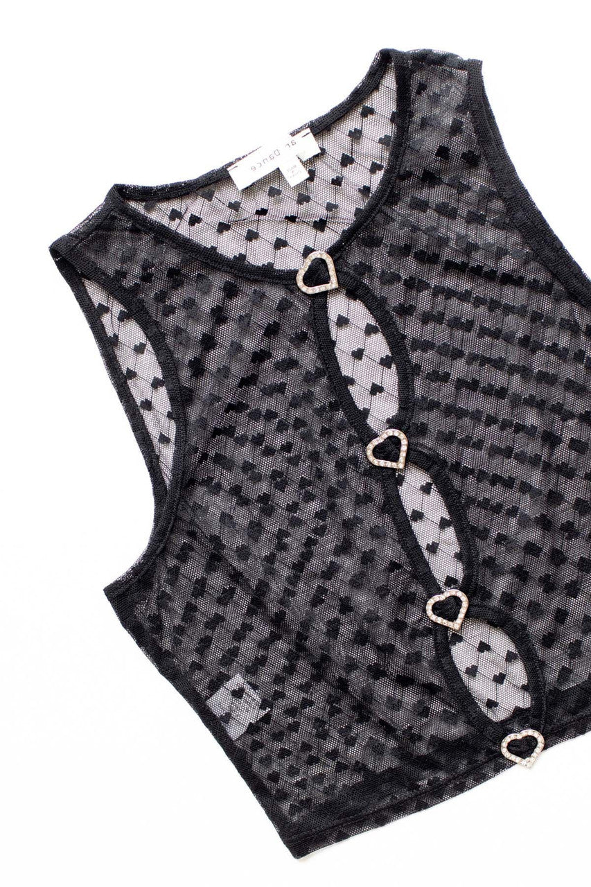 Black Mesh Rhinestone Heart Vest